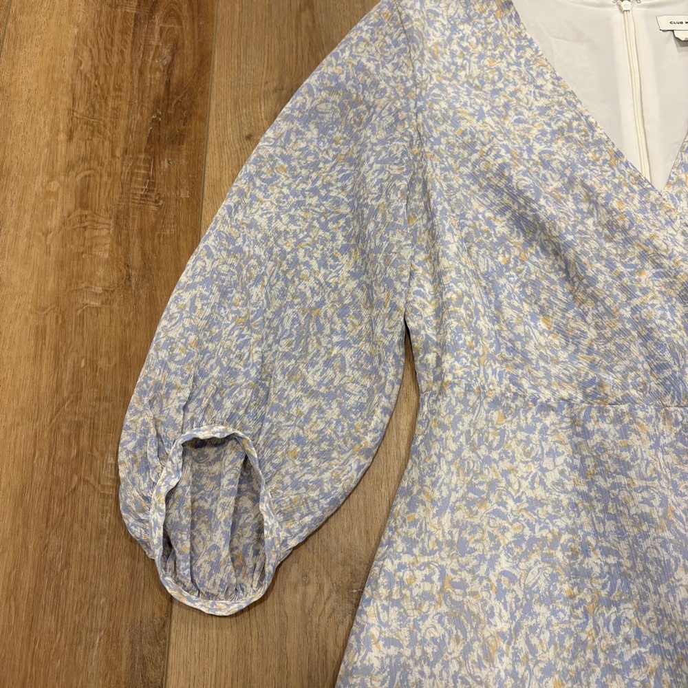 Club Monaco Printed Pitched Sleeve Faux Wrap Cotton Silk Chiffon Dress Sz 8 View 6